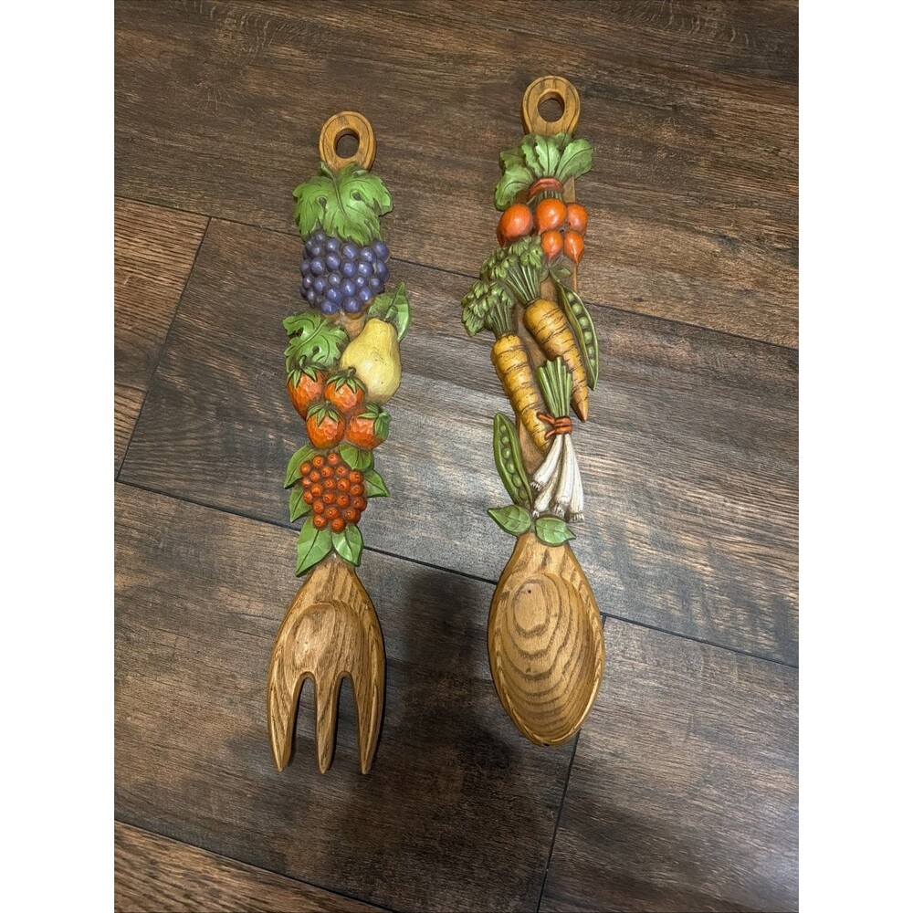 Vintage Fork & Spoon 3-D Fruit & Vegetables Wall Hanging 1970’s